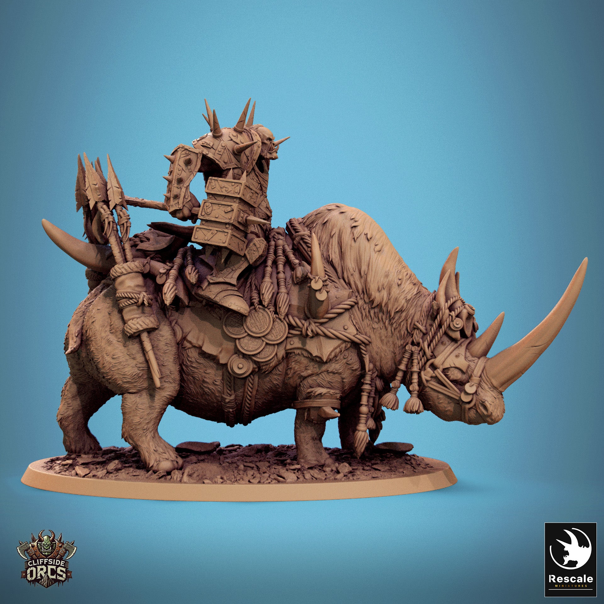 Rhino Mounted Stand - aus der Reihe Cliffside Orcs von Rescale Miniatures