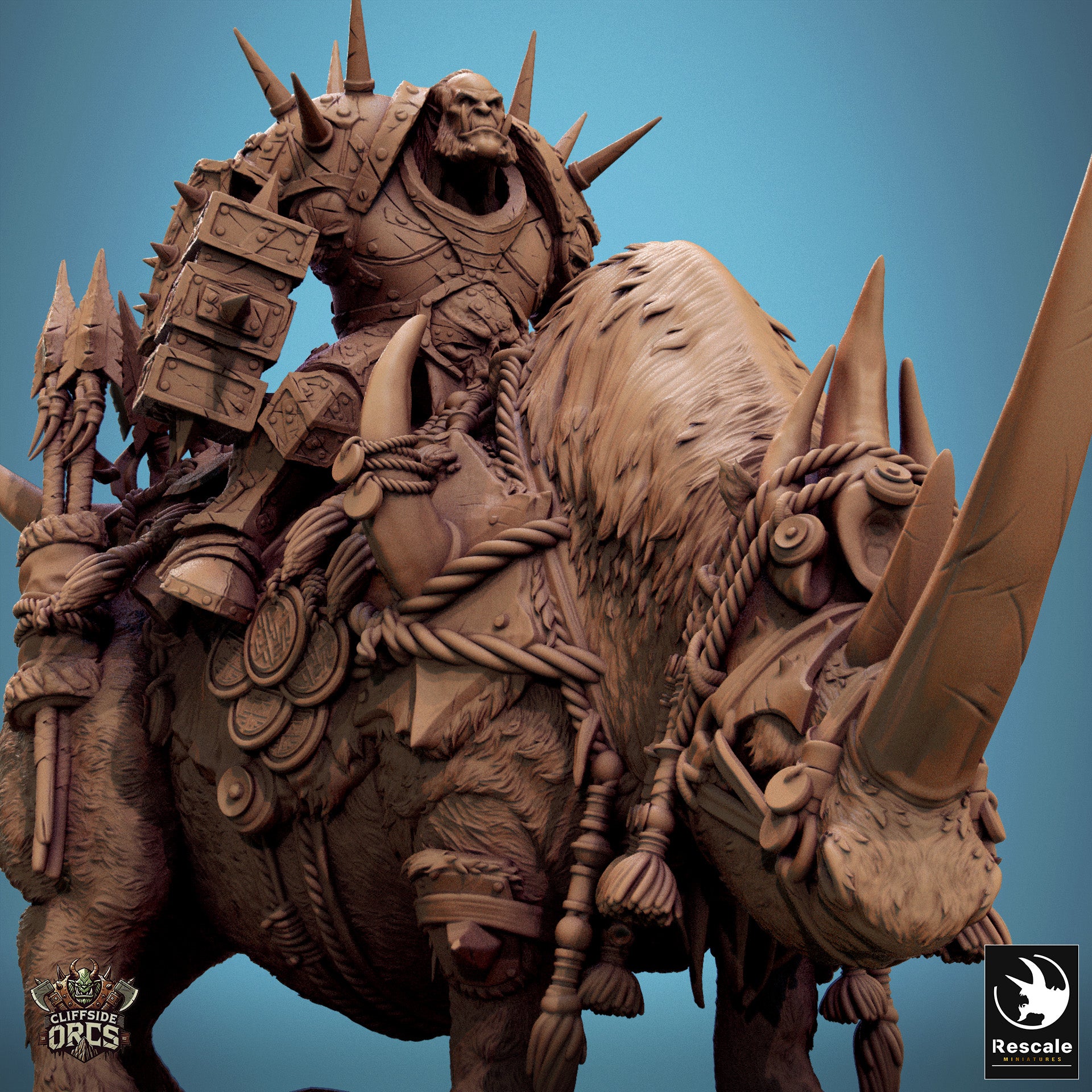 Rhino Mounted Stand - aus der Reihe Cliffside Orcs von Rescale Miniatures