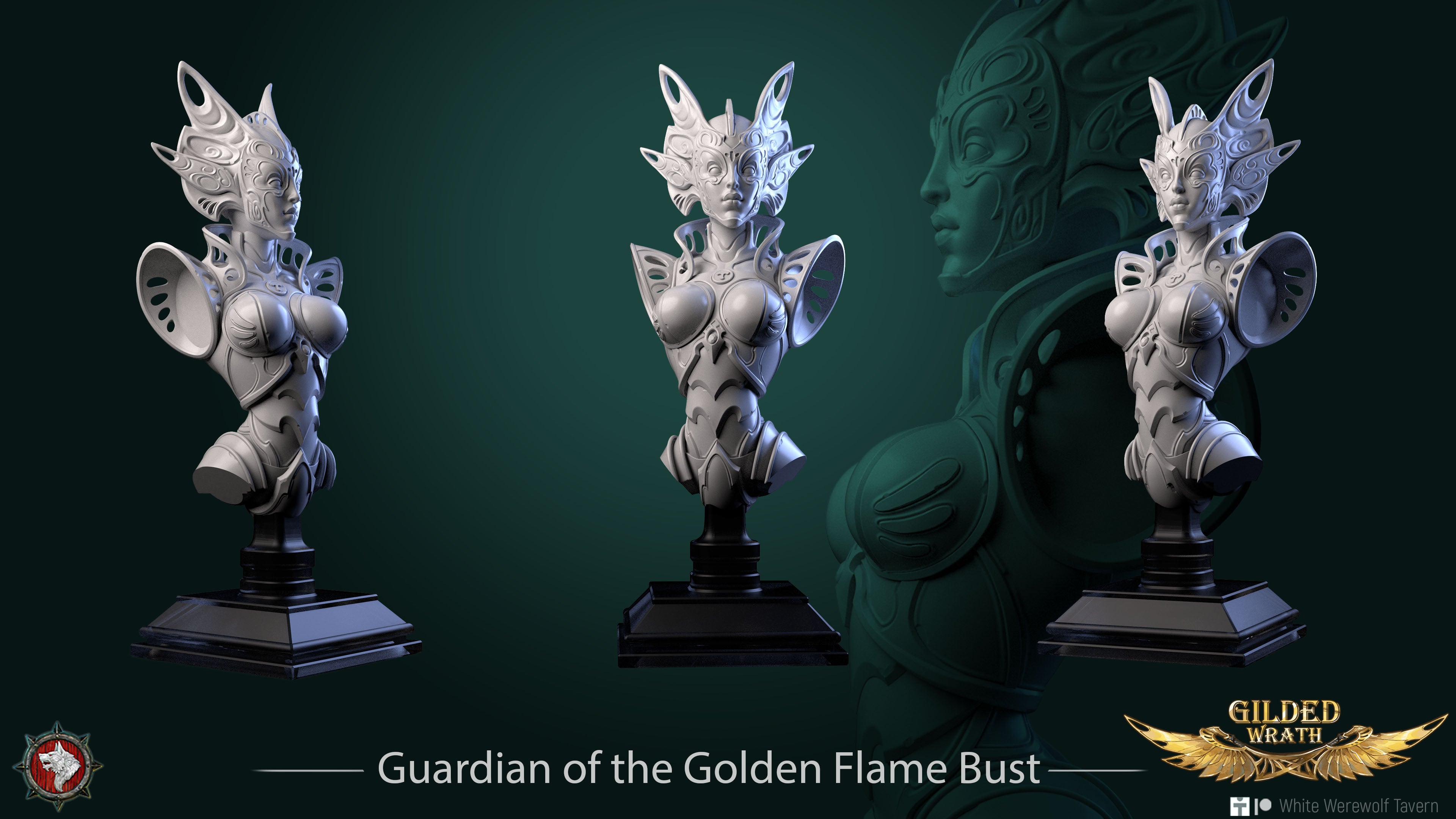 Guardian of the Golden Flame Bust mit Base - aus der Reihe Gilded Wrath - White Werewolf Tavern