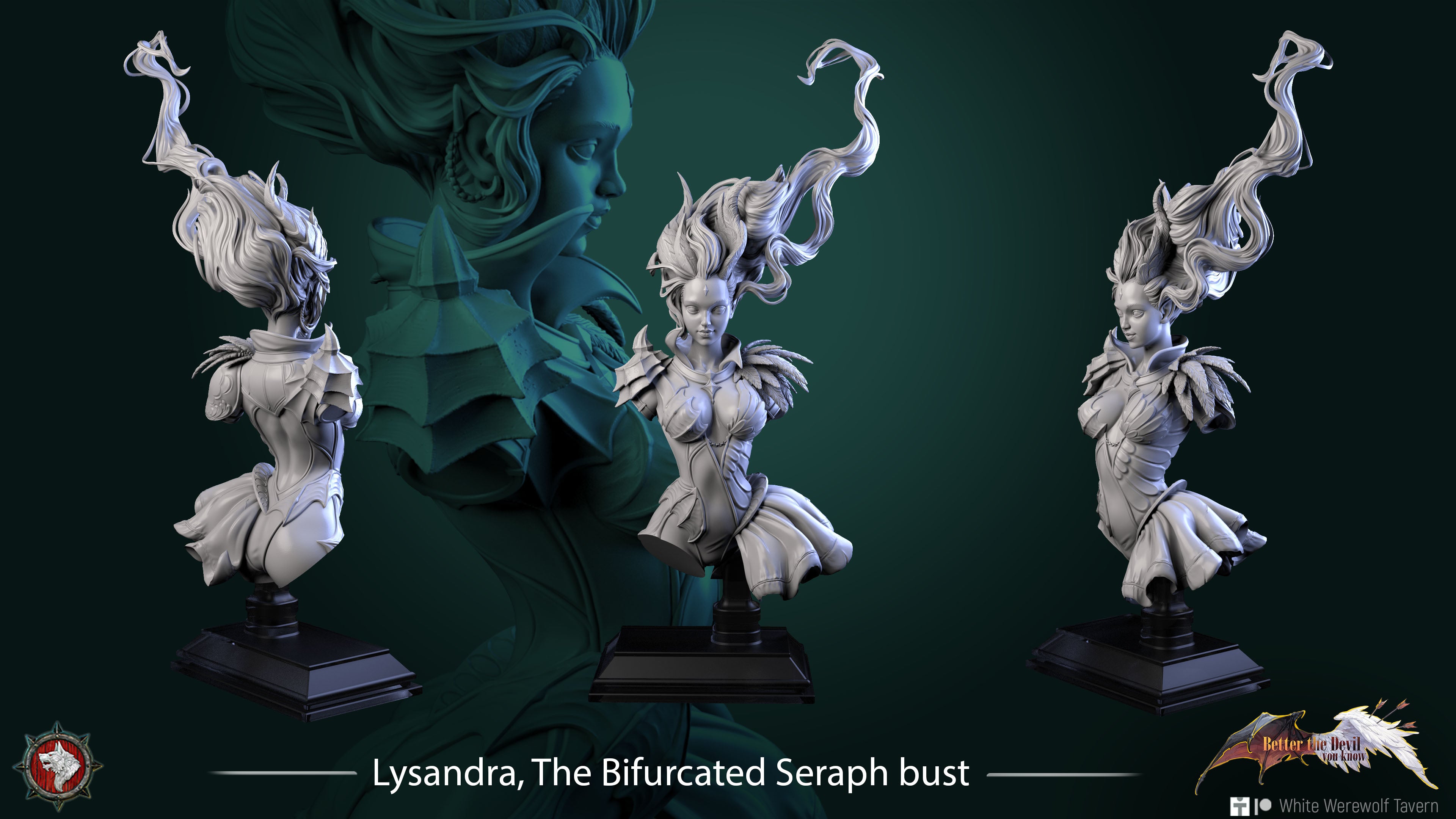 Lysandra, The Bifurcated Seraph - Bust from the Better the Devil You Know series by White Werewolf Tavern
