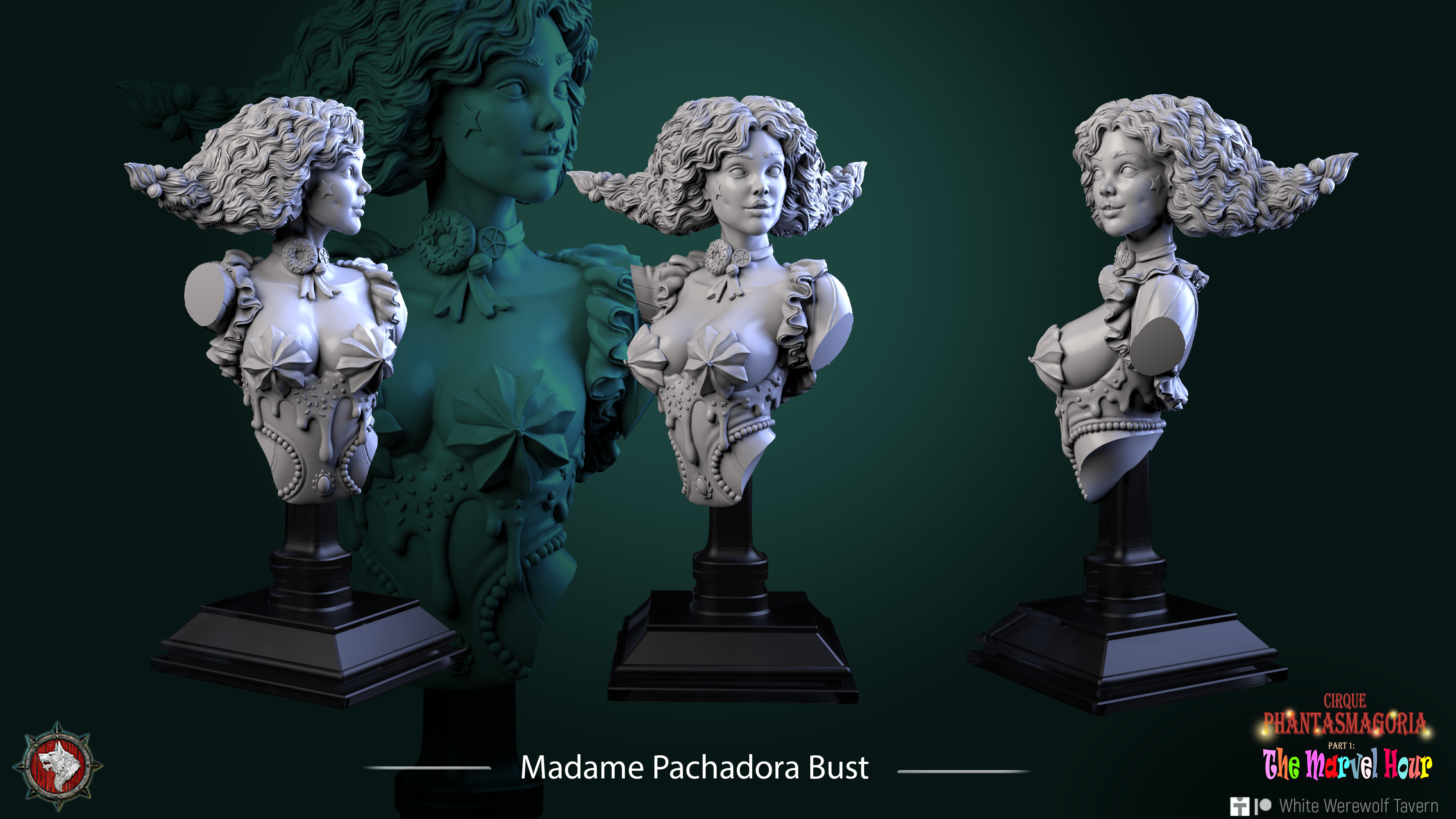 Madame Pachadora Bust with Base - from the series Cirque Phantasmagoria 1 - White Werewolf Tavern