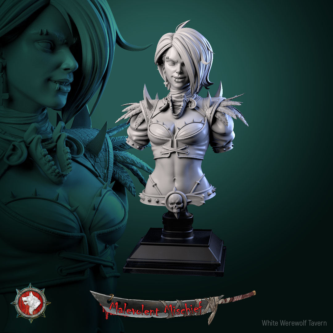 The Crimson Huntress Kali - Bust from the Malevolent Mischief series by White Werewolf Tavern