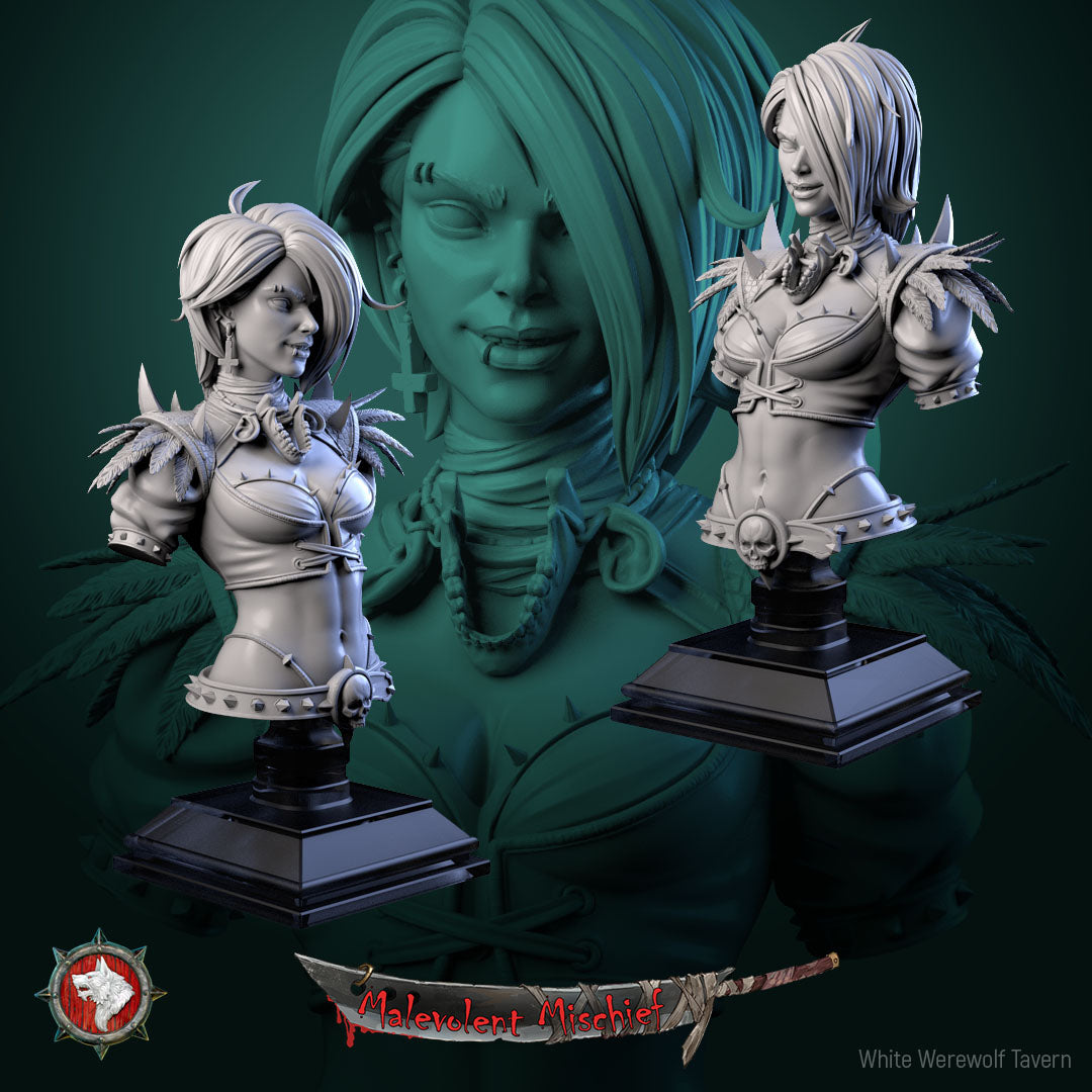 The Crimson Huntress Kali - Bust from the Malevolent Mischief series by White Werewolf Tavern