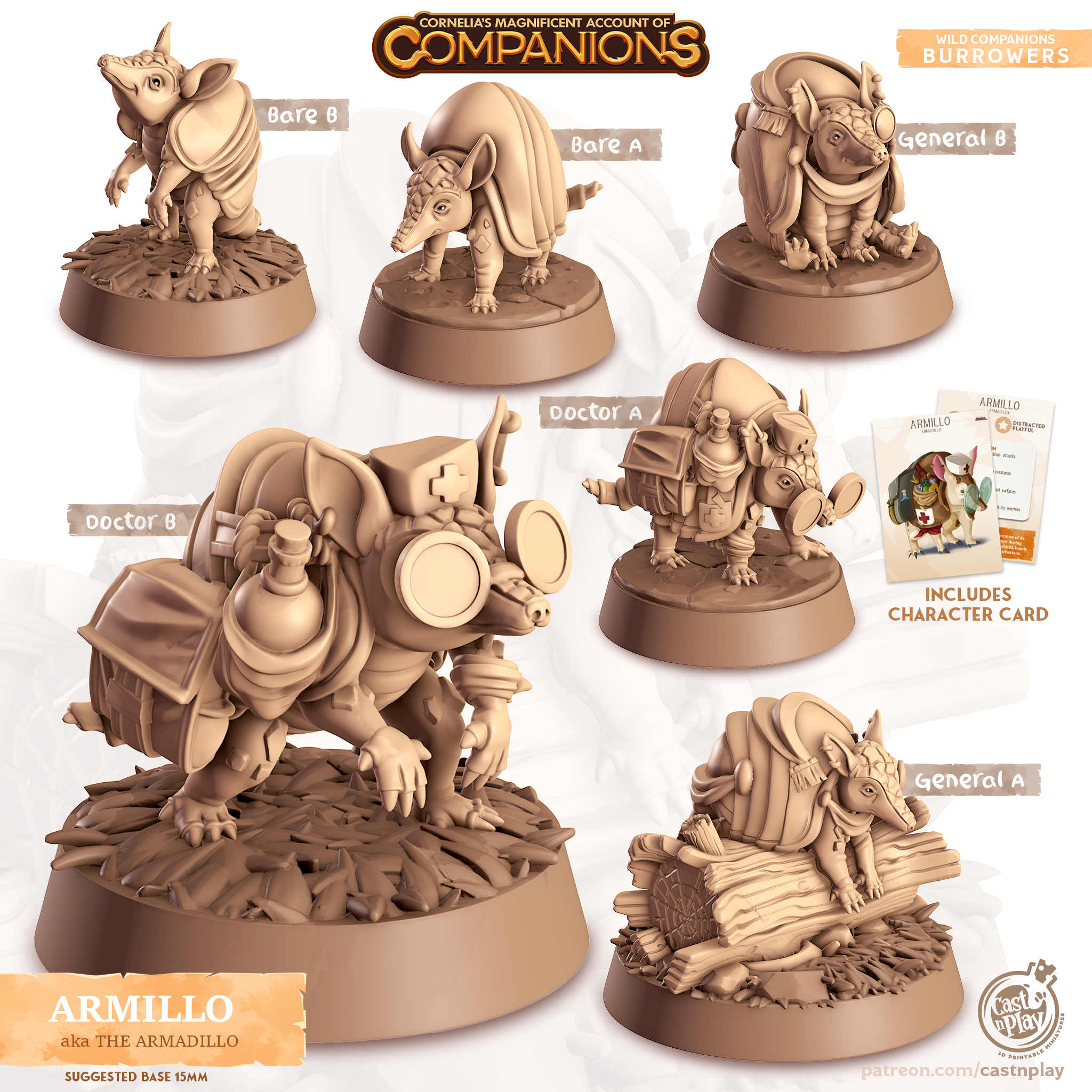Armadillo - Burrowers - Armillo - Animal Companions by Cornelia - Cast n Play