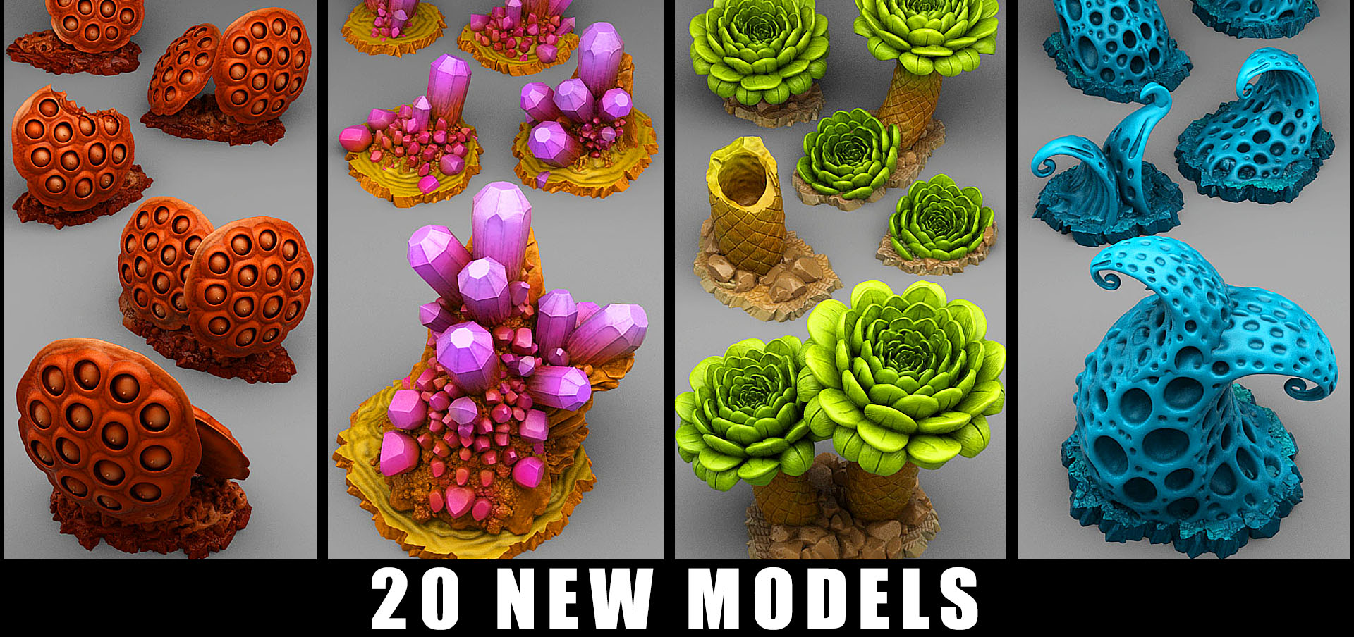 Island Flowers - Plants & Rocks Sep - Print Your Monsters