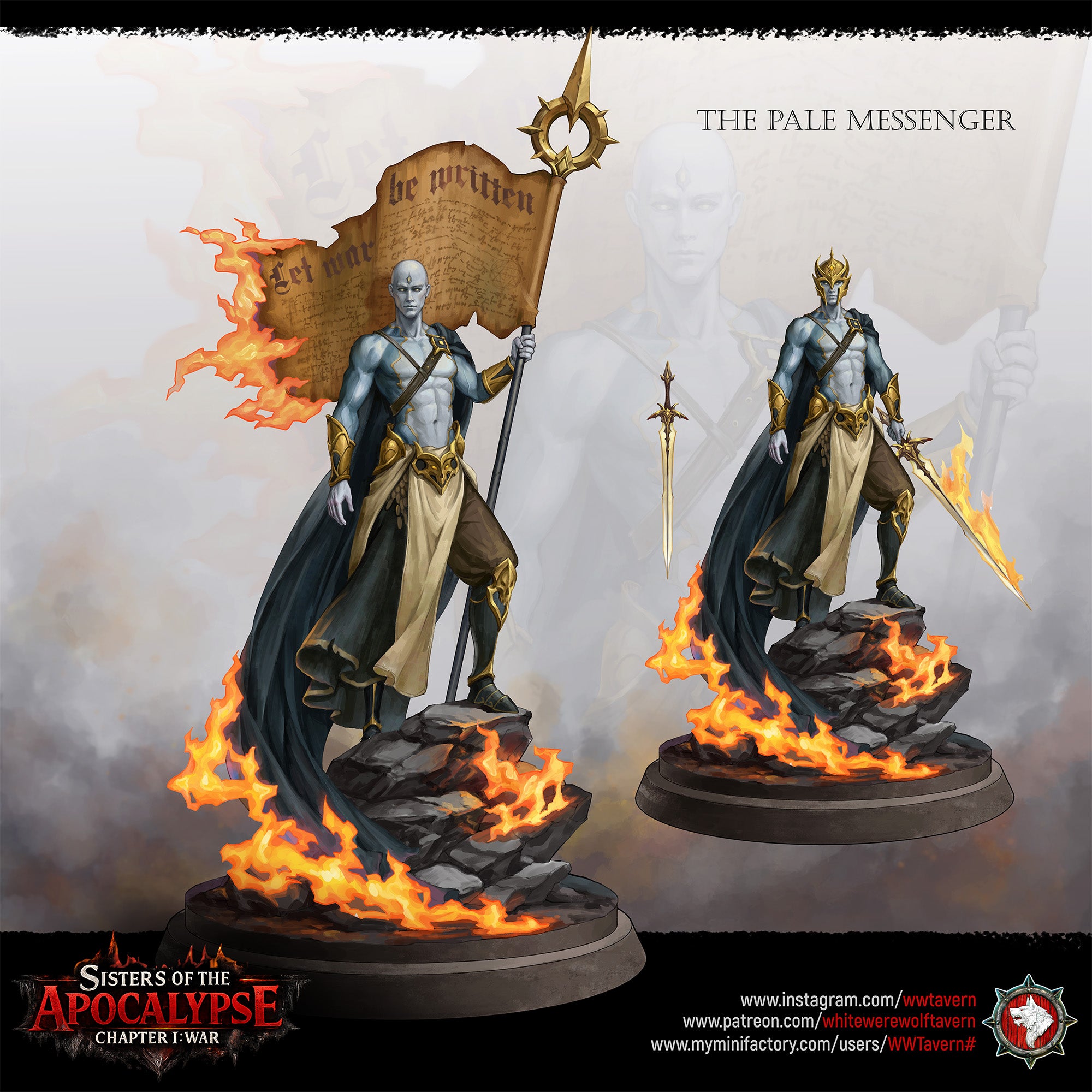 The Pale Messenger Banner Bust - Sisters of the Apocalypse - War - White Werewolf Tavern